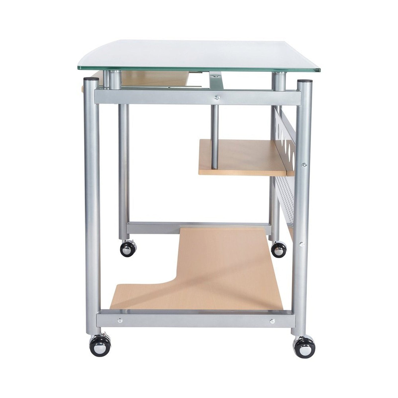 Techni Mobili Rolling Computer Desk, Glass and Silver by Level Up Desks