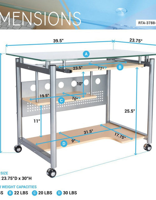 Load image into Gallery viewer, Techni Mobili Rolling Computer Desk, Glass and Silver by Level Up Desks
