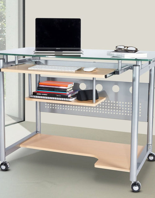Load image into Gallery viewer, Techni Mobili Rolling Computer Desk, Glass and Silver by Level Up Desks
