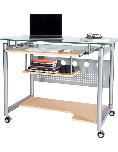Load image into Gallery viewer, Techni Mobili Rolling Computer Desk, Glass and Silver by Level Up Desks
