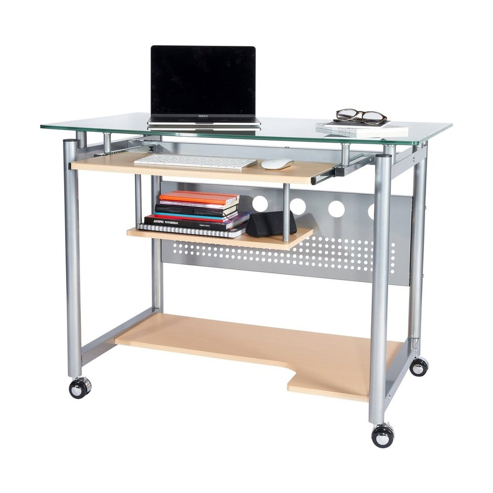 Techni Mobili Rolling Computer Desk, Glass and Silver by Level Up Desks