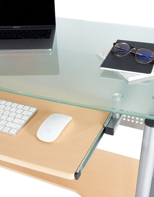 Load image into Gallery viewer, Techni Mobili Rolling Computer Desk, Glass and Silver by Level Up Desks

