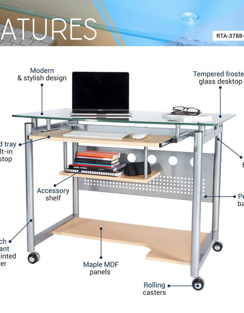 Load image into Gallery viewer, Techni Mobili Rolling Computer Desk, Glass and Silver by Level Up Desks
