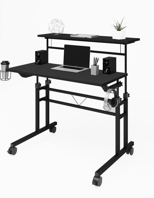 Load image into Gallery viewer, Techni Mobili Rolling Writing Desk with Height Adjustable Desktop and Moveable Shelf, Black by Level Up Desks
