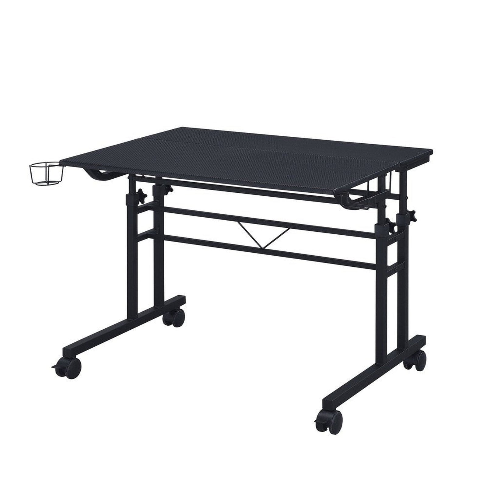 Techni Mobili Rolling Writing Desk with Height Adjustable Desktop and Moveable Shelf, Black by Level Up Desks