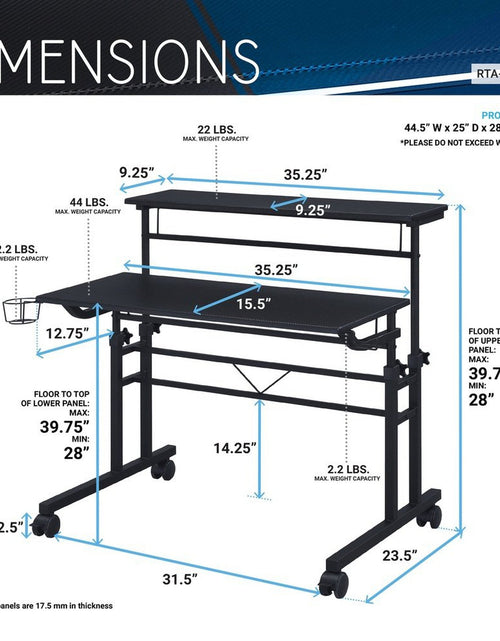 Load image into Gallery viewer, Techni Mobili Rolling Writing Desk with Height Adjustable Desktop and Moveable Shelf, Black by Level Up Desks
