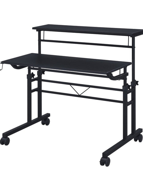 Load image into Gallery viewer, Techni Mobili Rolling Writing Desk with Height Adjustable Desktop and Moveable Shelf, Black by Level Up Desks
