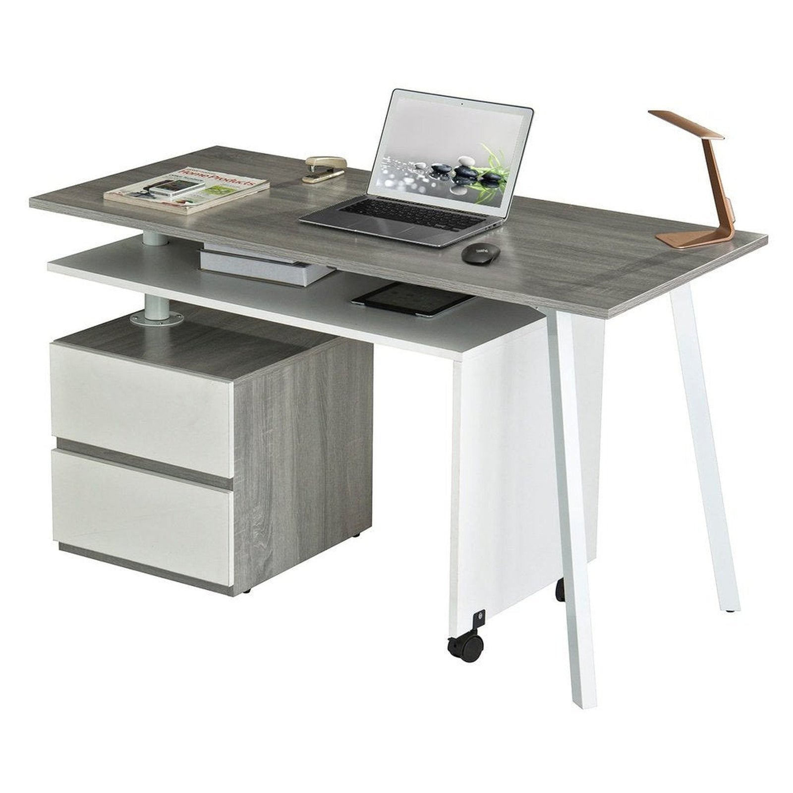 Techni Mobili Rotating Multi-Positional Modern Desk, Grey by Level Up Desks