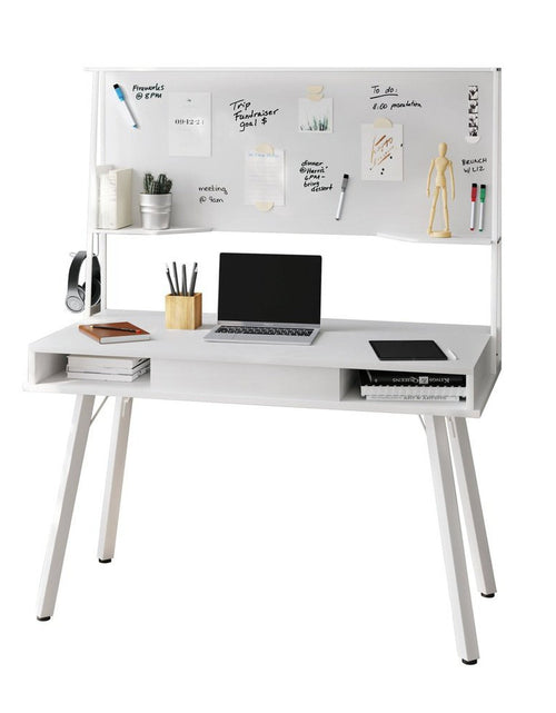 Load image into Gallery viewer, Techni Mobili Study Computer Desk with Storage &amp; Magnetic Dry Erase White Board, White by Level Up Desks
