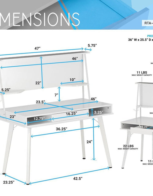 Load image into Gallery viewer, Techni Mobili Study Computer Desk with Storage &amp; Magnetic Dry Erase White Board, White by Level Up Desks
