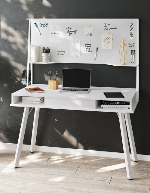 Load image into Gallery viewer, Techni Mobili Study Computer Desk with Storage &amp; Magnetic Dry Erase White Board, White by Level Up Desks
