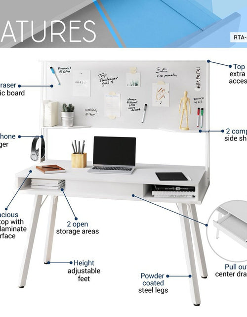 Load image into Gallery viewer, Techni Mobili Study Computer Desk with Storage &amp; Magnetic Dry Erase White Board, White by Level Up Desks
