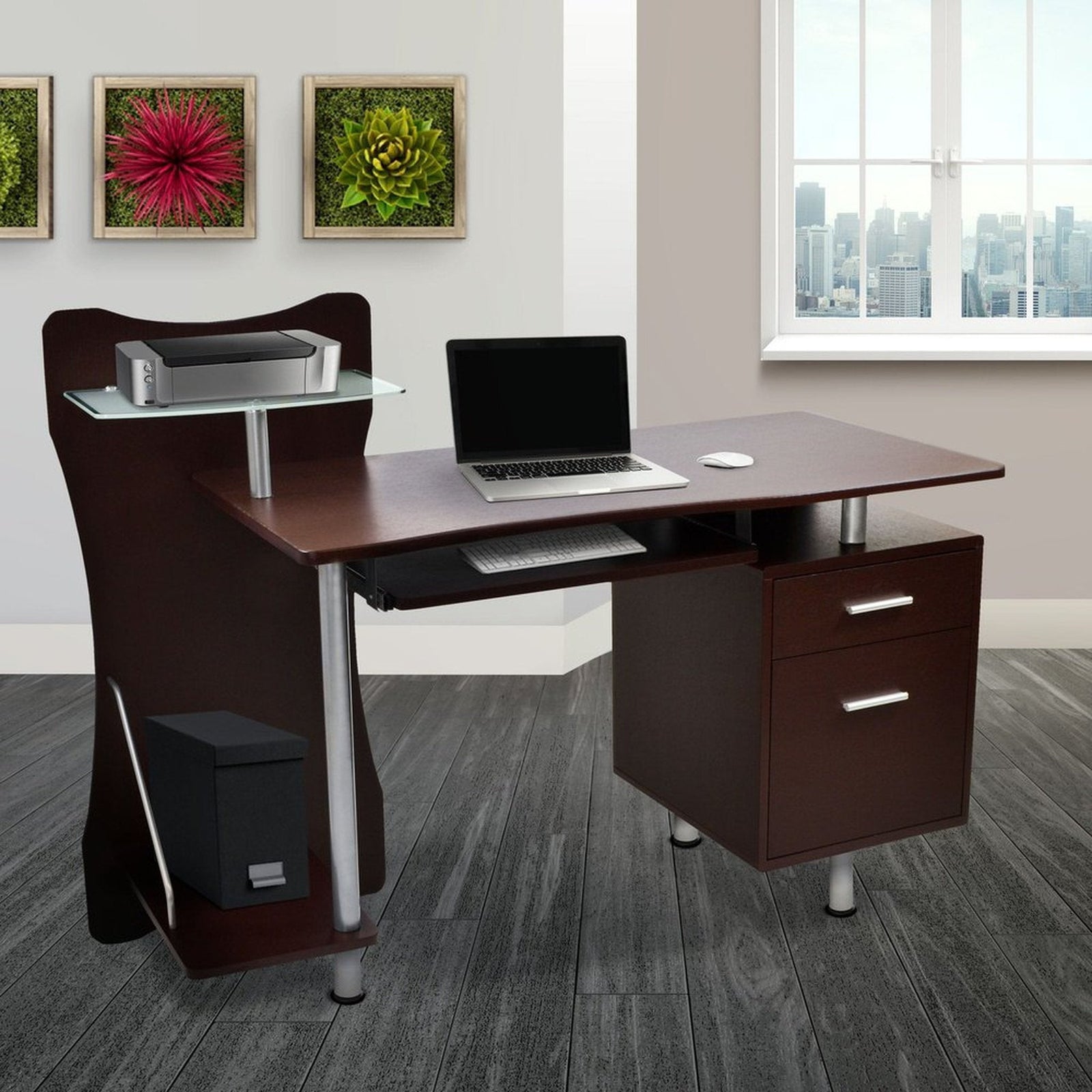Techni Mobili Stylish Computer Desk with Storage, Chocolate by Level Up Desks