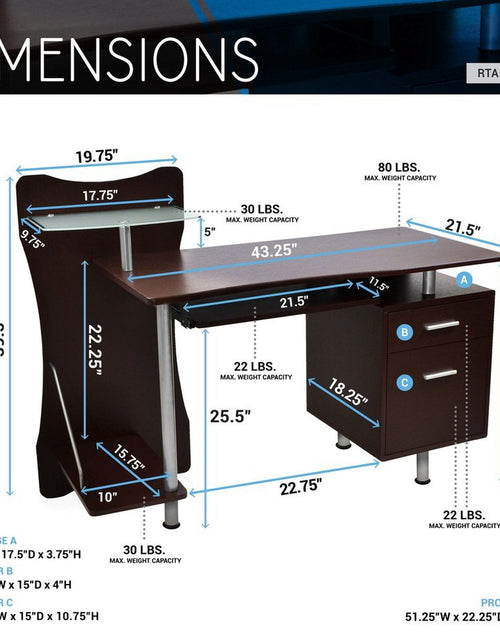 Load image into Gallery viewer, Techni Mobili Stylish Computer Desk with Storage, Chocolate by Level Up Desks
