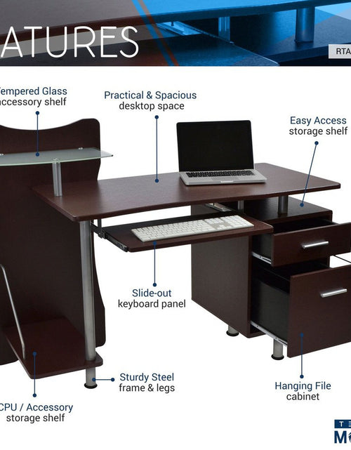 Load image into Gallery viewer, Techni Mobili Stylish Computer Desk with Storage, Chocolate by Level Up Desks
