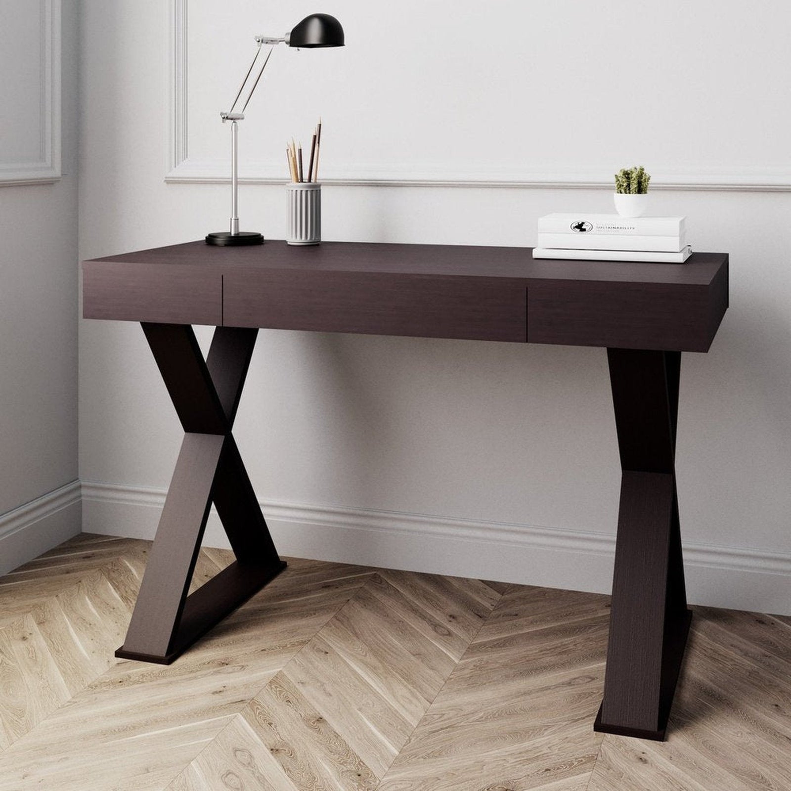 Techni Mobili Trendy Writing Desk with Drawer, Espresso by Level Up Desks