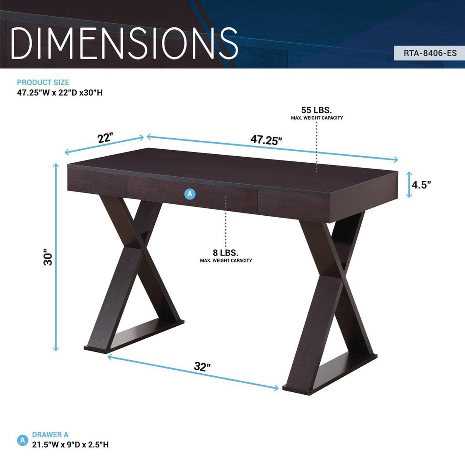Techni Mobili Trendy Writing Desk with Drawer, Espresso by Level Up Desks