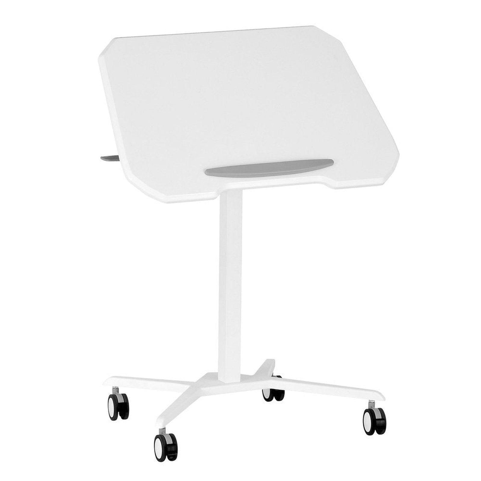 Techni Mobili White Sit to Stand Mobile Laptop Computer Stand with Height Adjustable and Tiltable Tabletop by Level Up Desks