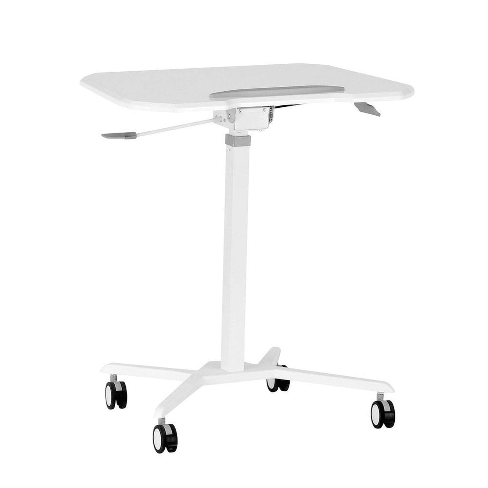 Techni Mobili White Sit to Stand Mobile Laptop Computer Stand with Height Adjustable and Tiltable Tabletop by Level Up Desks