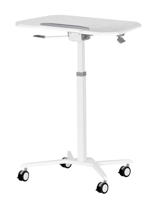 Load image into Gallery viewer, Techni Mobili White Sit to Stand Mobile Laptop Computer Stand with Height Adjustable and Tiltable Tabletop by Level Up Desks
