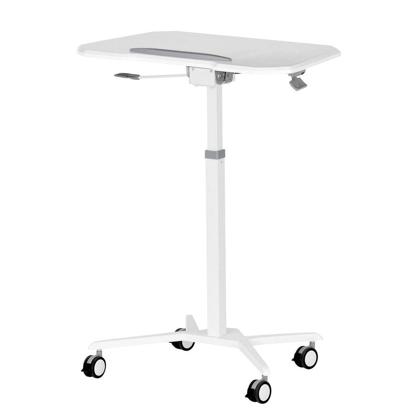 Techni Mobili White Sit to Stand Mobile Laptop Computer Stand with Height Adjustable and Tiltable Tabletop by Level Up Desks