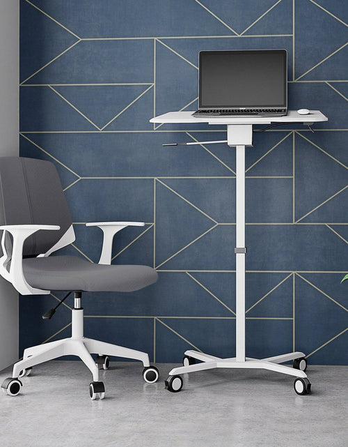 Load image into Gallery viewer, Techni Mobili White Sit to Stand Mobile Laptop Computer Stand with Height Adjustable and Tiltable Tabletop by Level Up Desks
