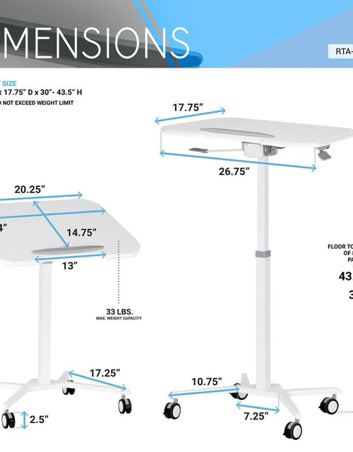 Load image into Gallery viewer, Techni Mobili White Sit to Stand Mobile Laptop Computer Stand with Height Adjustable and Tiltable Tabletop by Level Up Desks
