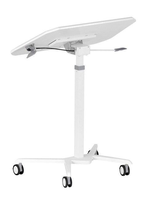 Load image into Gallery viewer, Techni Mobili White Sit to Stand Mobile Laptop Computer Stand with Height Adjustable and Tiltable Tabletop by Level Up Desks
