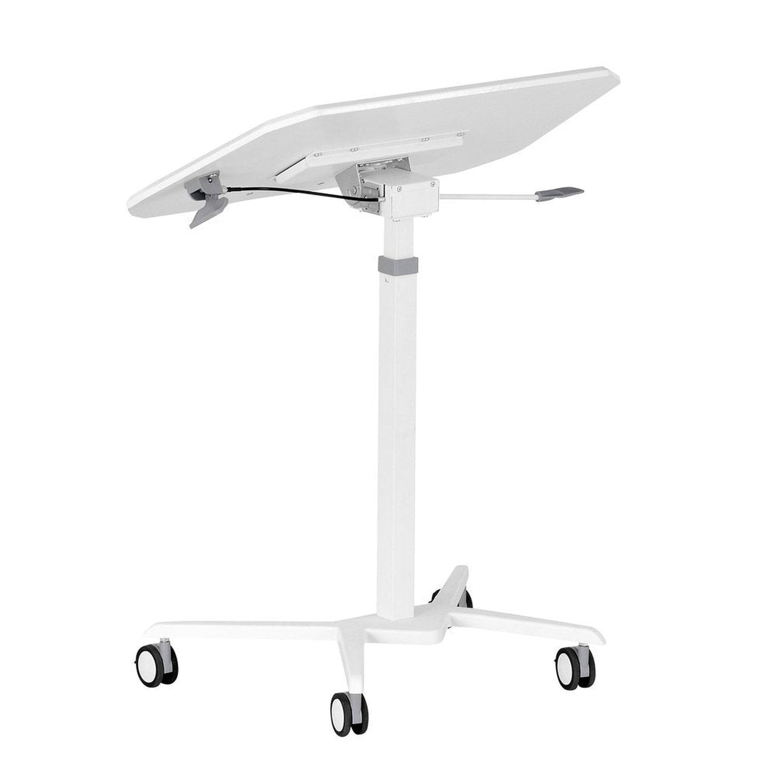 Techni Mobili White Sit to Stand Mobile Laptop Computer Stand with Height Adjustable and Tiltable Tabletop by Level Up Desks