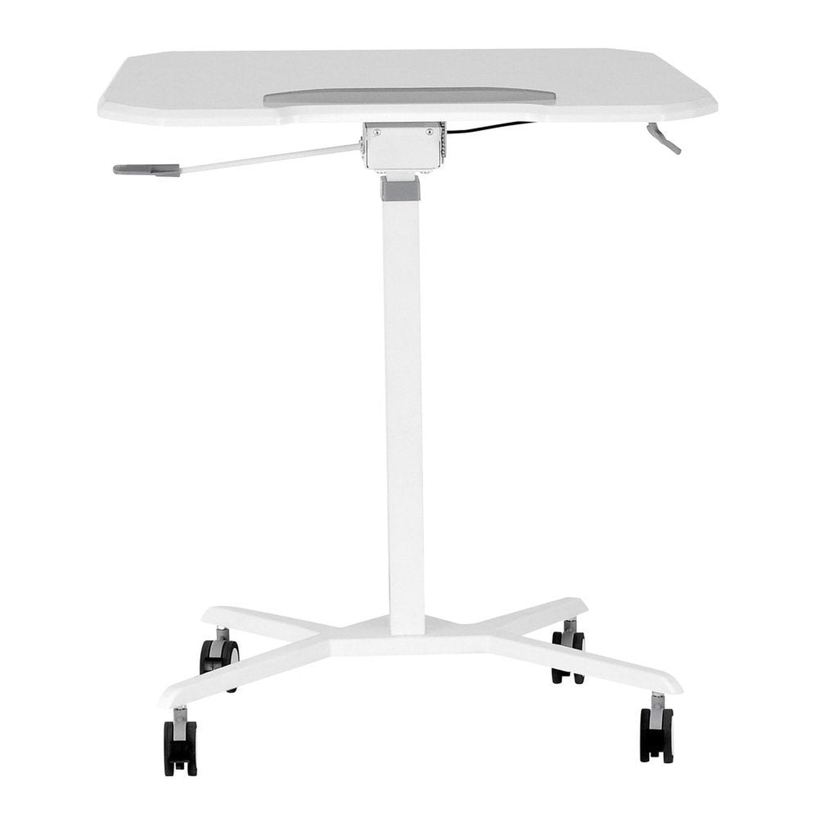 Techni Mobili White Sit to Stand Mobile Laptop Computer Stand with Height Adjustable and Tiltable Tabletop by Level Up Desks