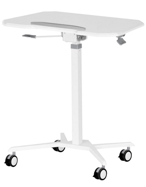 Load image into Gallery viewer, Techni Mobili White Sit to Stand Mobile Laptop Computer Stand with Height Adjustable and Tiltable Tabletop by Level Up Desks
