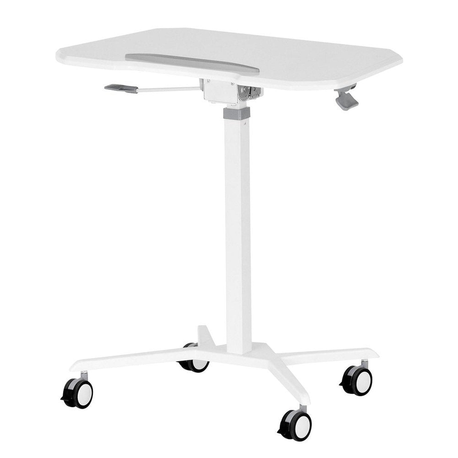 Techni Mobili White Sit to Stand Mobile Laptop Computer Stand with Height Adjustable and Tiltable Tabletop by Level Up Desks