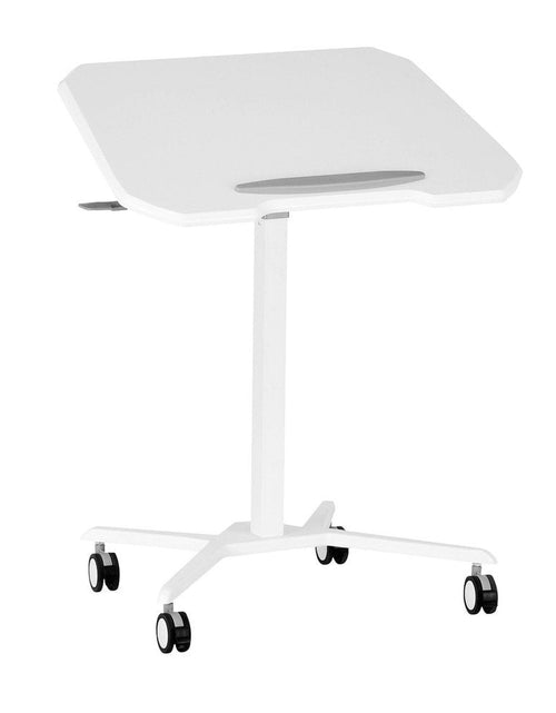 Load image into Gallery viewer, Techni Mobili White Sit to Stand Mobile Laptop Computer Stand with Height Adjustable and Tiltable Tabletop by Level Up Desks

