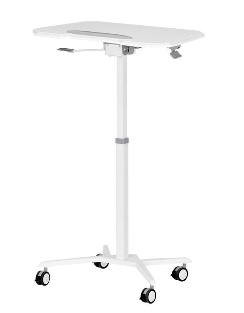 Load image into Gallery viewer, Techni Mobili White Sit to Stand Mobile Laptop Computer Stand with Height Adjustable and Tiltable Tabletop by Level Up Desks
