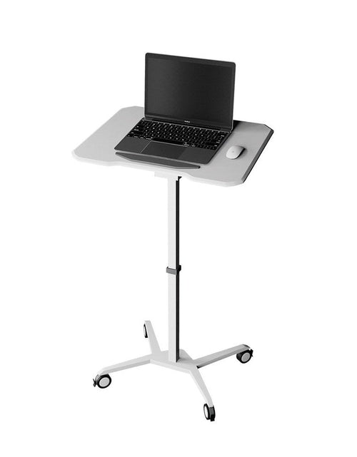 Load image into Gallery viewer, Techni Mobili White Sit to Stand Mobile Laptop Computer Stand with Height Adjustable and Tiltable Tabletop by Level Up Desks
