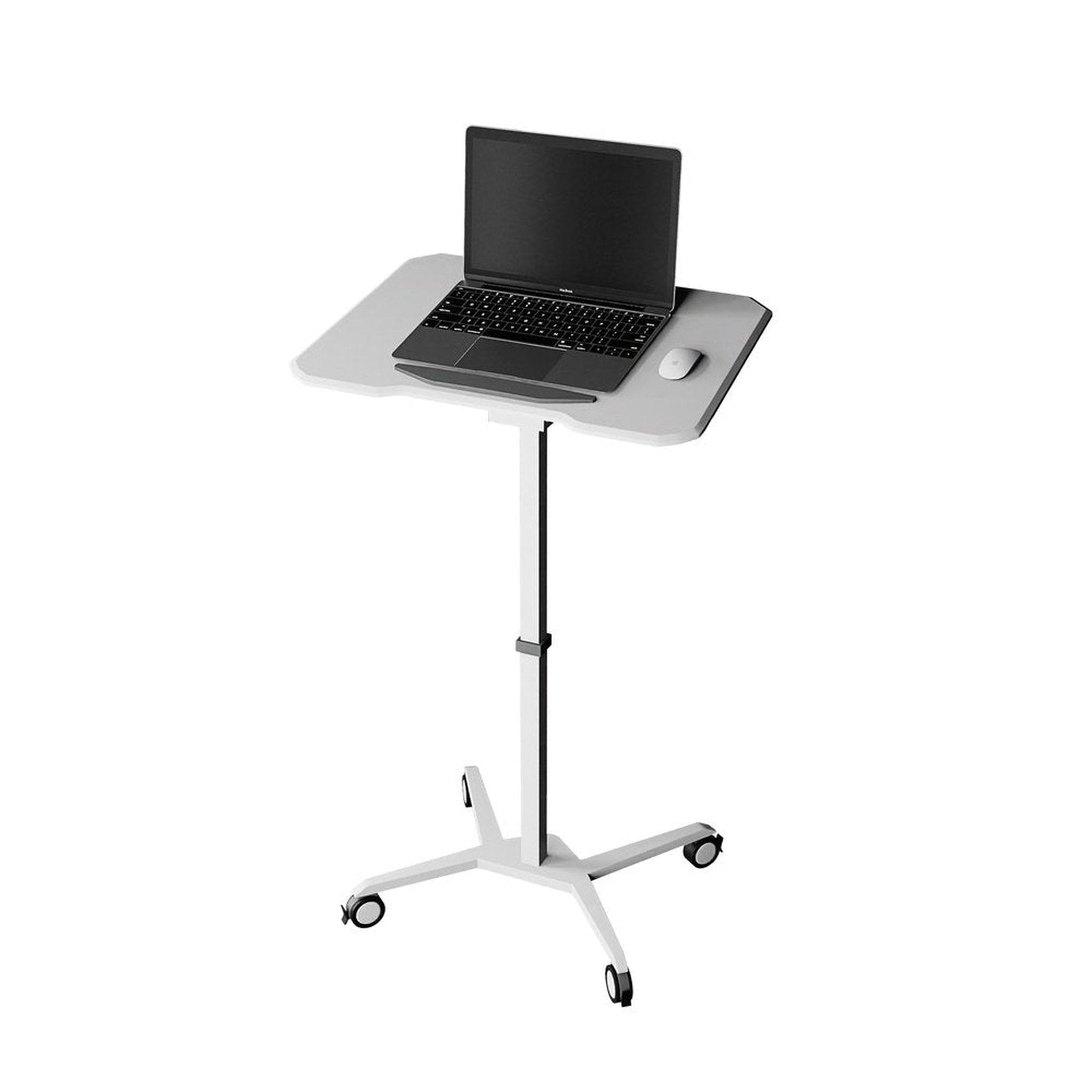 Techni Mobili White Sit to Stand Mobile Laptop Computer Stand with Height Adjustable and Tiltable Tabletop by Level Up Desks
