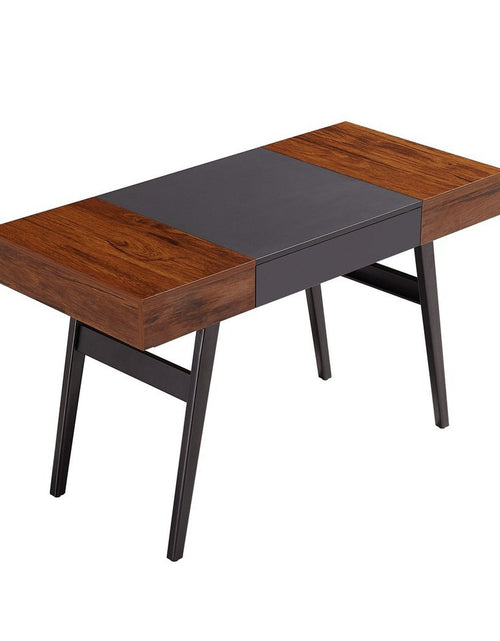 Load image into Gallery viewer, Techni Mobili Writing Desk - Dual Side &amp; Pull-Out Front Drawer - Coated Grey Steel Frame - Mahogany by Level Up Desks
