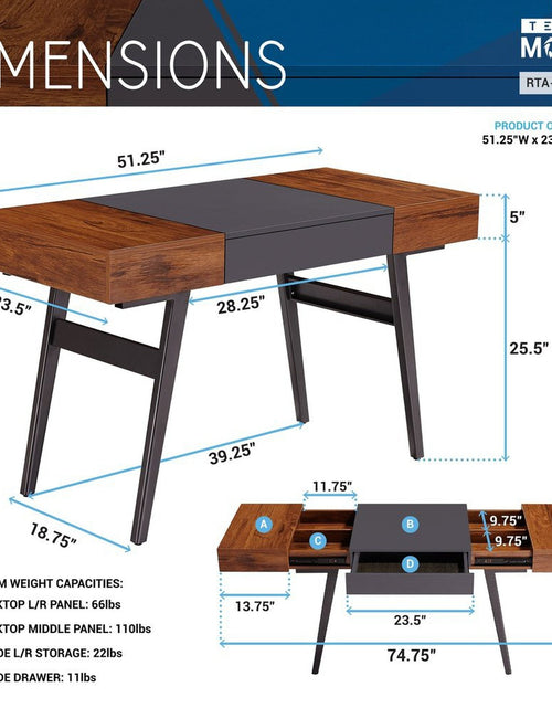 Load image into Gallery viewer, Techni Mobili Writing Desk - Dual Side &amp; Pull-Out Front Drawer - Coated Grey Steel Frame - Mahogany by Level Up Desks
