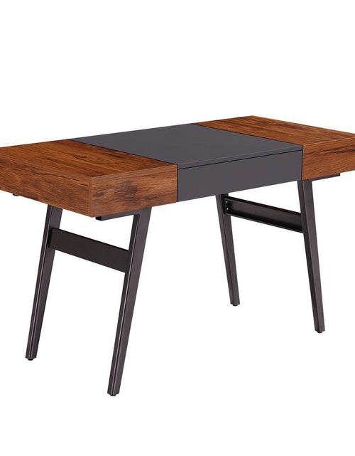 Load image into Gallery viewer, Techni Mobili Writing Desk - Dual Side &amp; Pull-Out Front Drawer - Coated Grey Steel Frame - Mahogany by Level Up Desks
