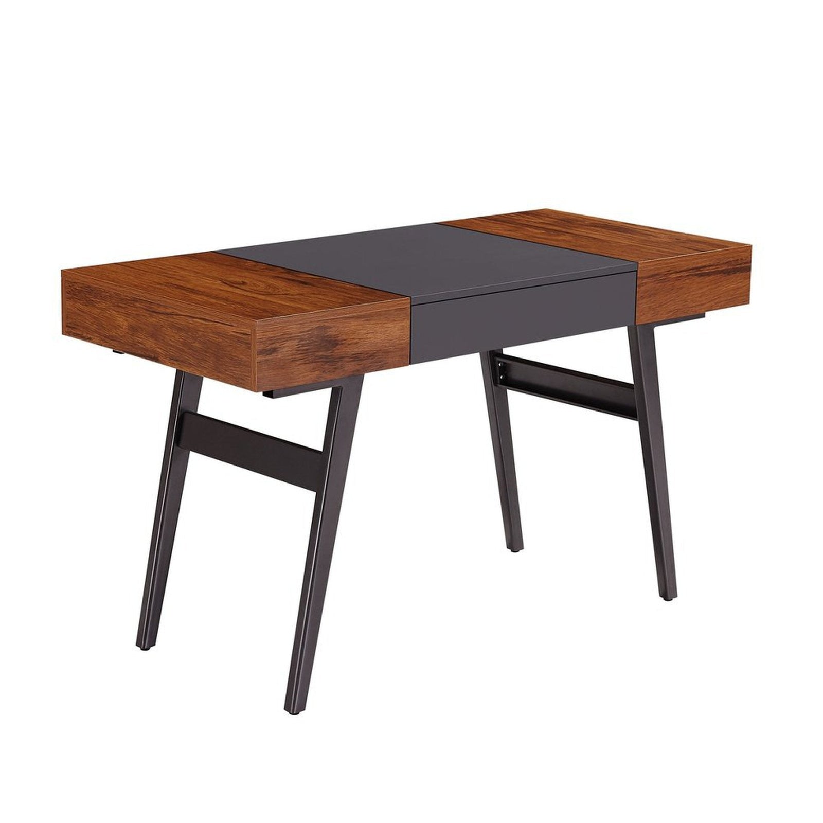 Techni Mobili Writing Desk - Dual Side & Pull-Out Front Drawer - Coated Grey Steel Frame - Mahogany by Level Up Desks