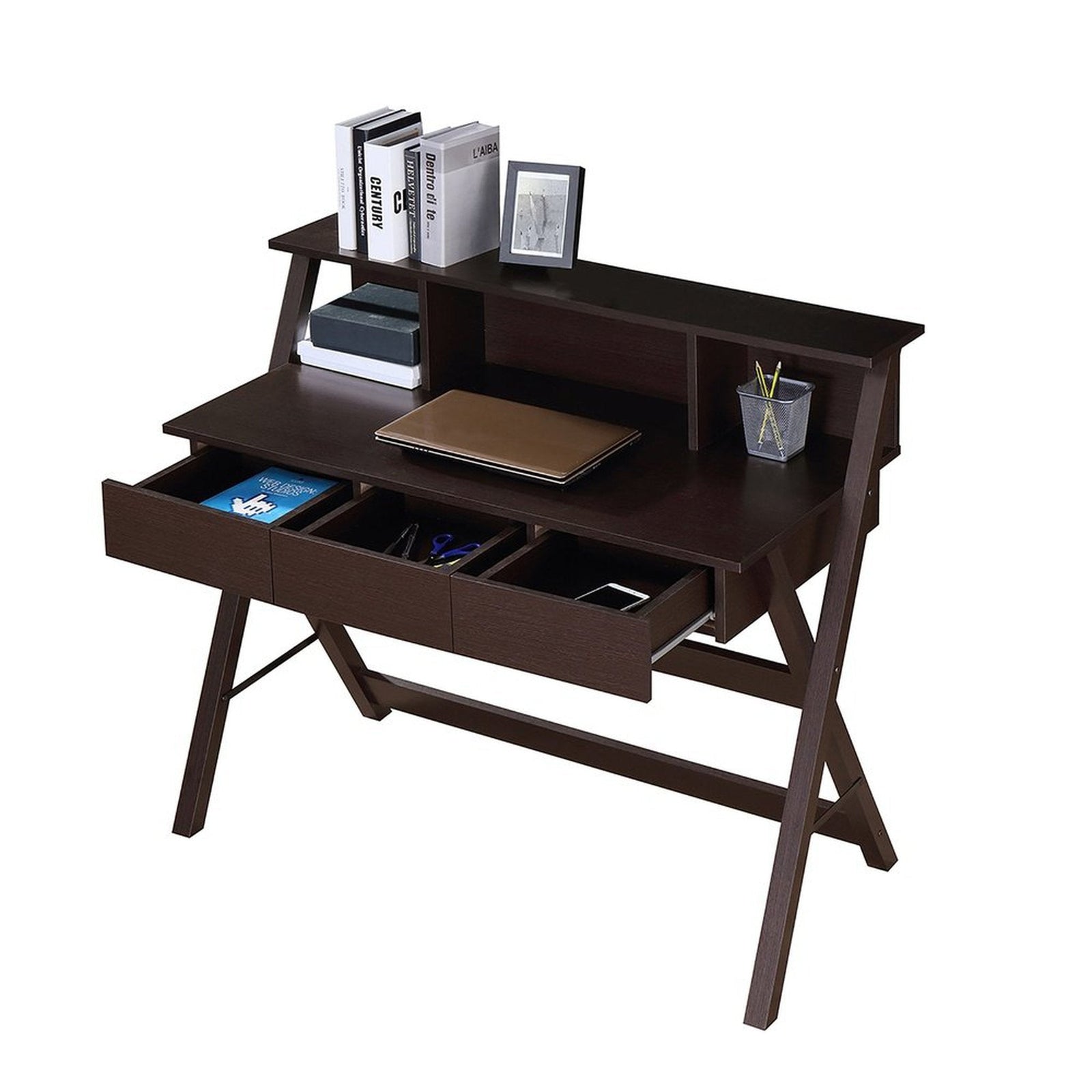 Techni Mobili Writing Desk with Storage, Wenge by Level Up Desks