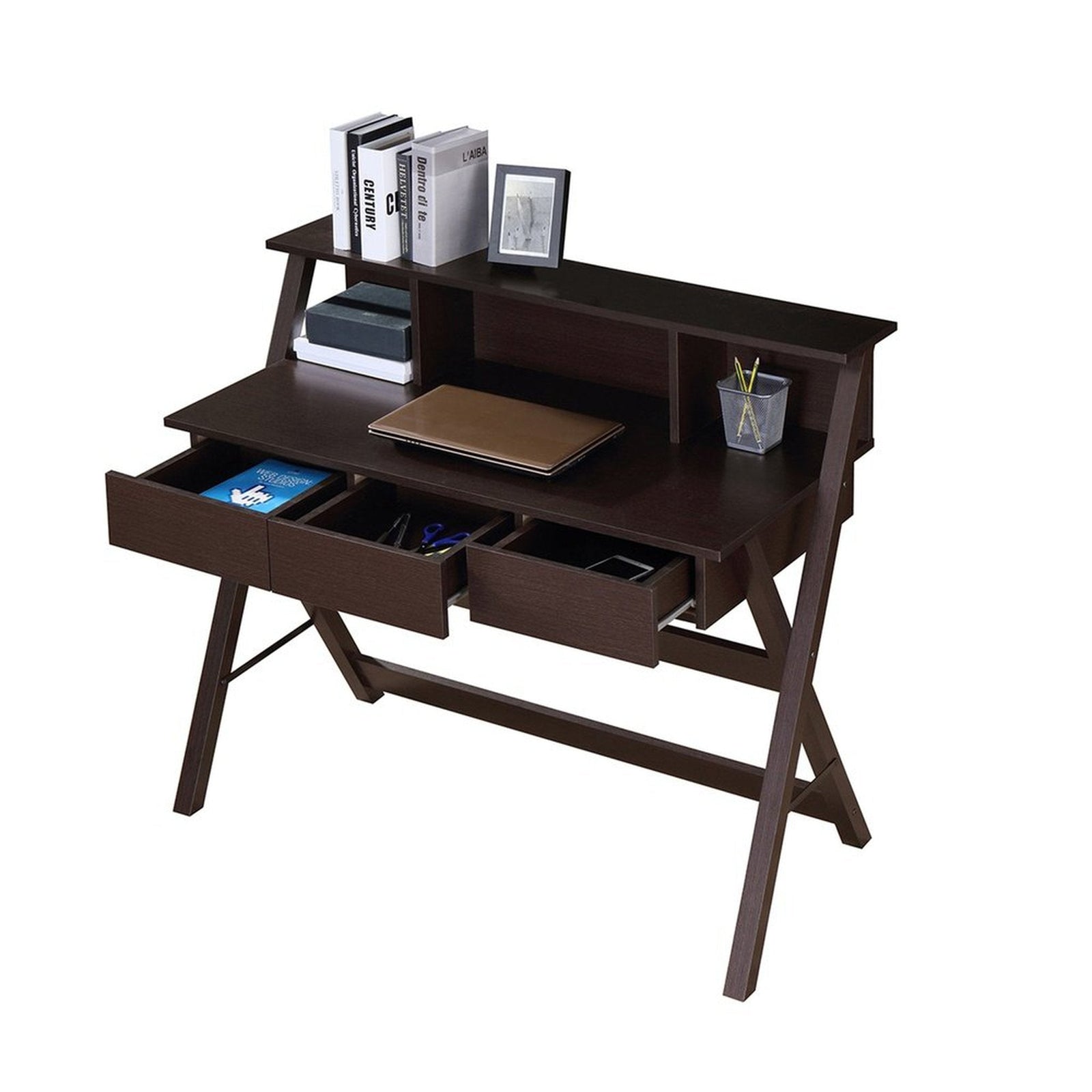 Techni Mobili Writing Desk with Storage, Wenge by Level Up Desks