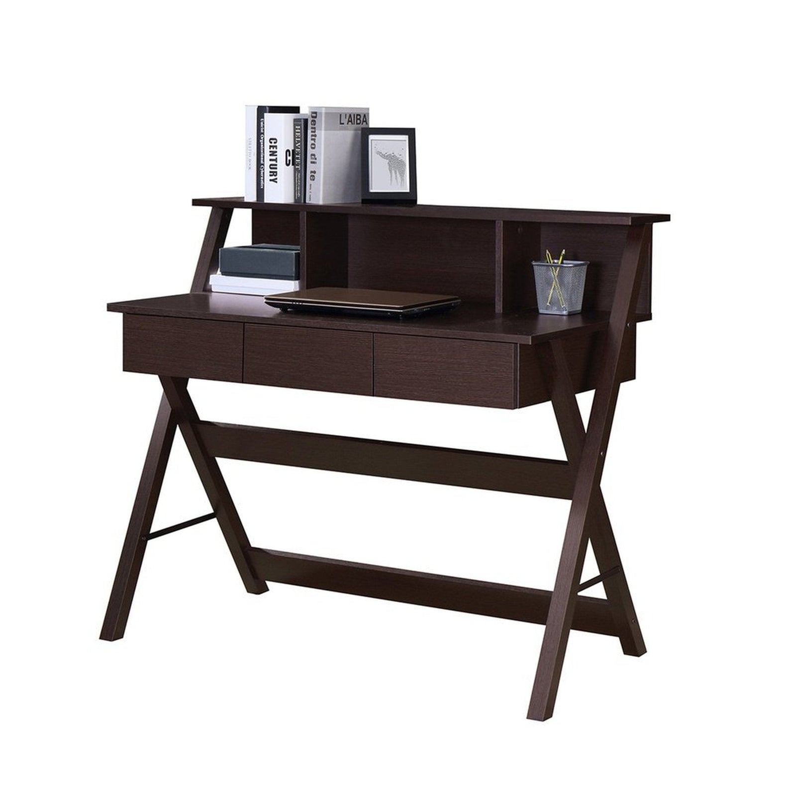 Techni Mobili Writing Desk with Storage, Wenge by Level Up Desks