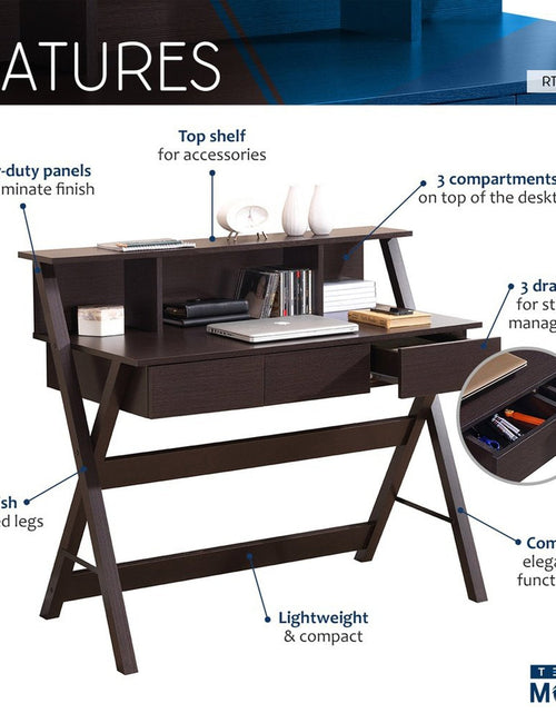 Load image into Gallery viewer, Techni Mobili Writing Desk with Storage, Wenge by Level Up Desks
