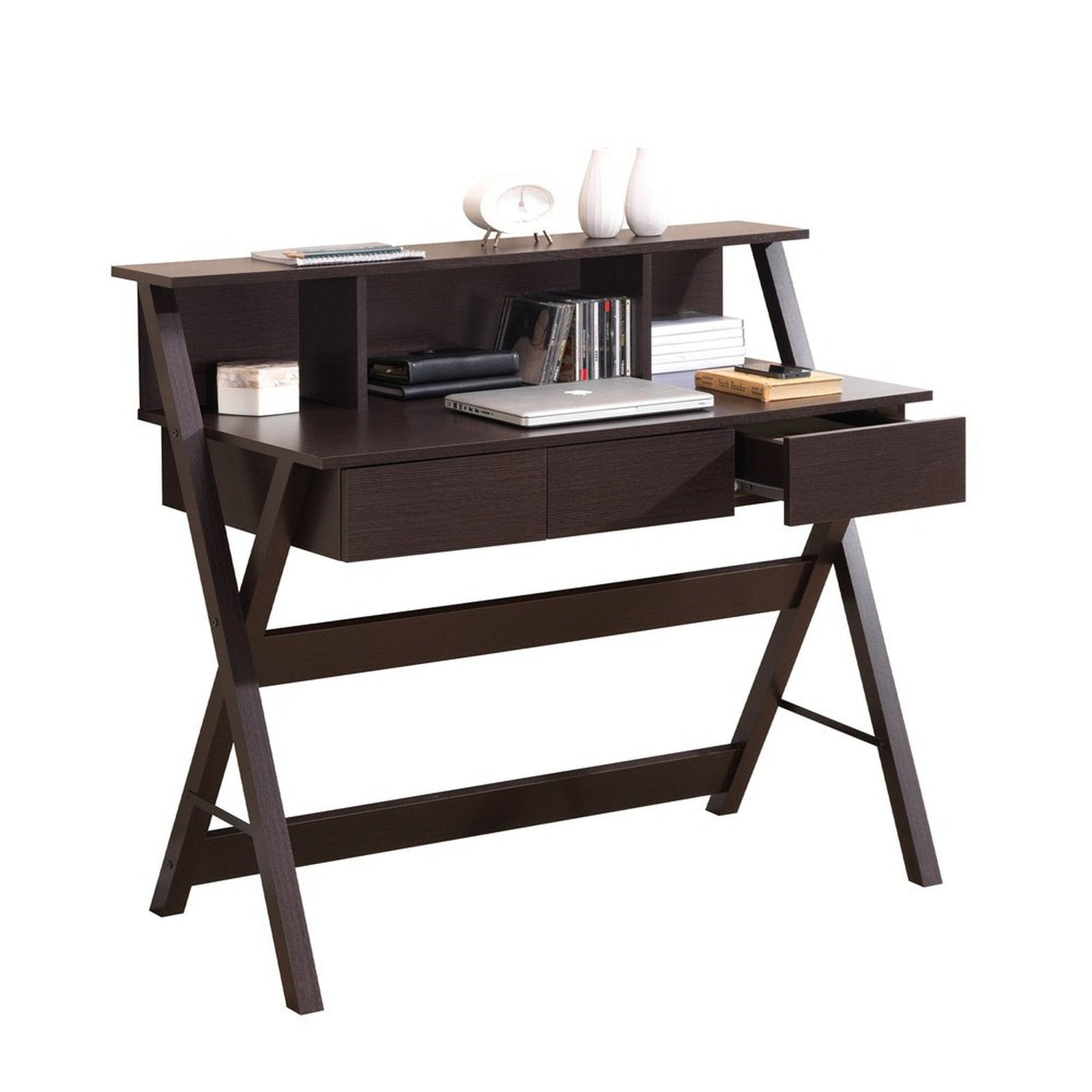 Techni Mobili Writing Desk with Storage, Wenge by Level Up Desks