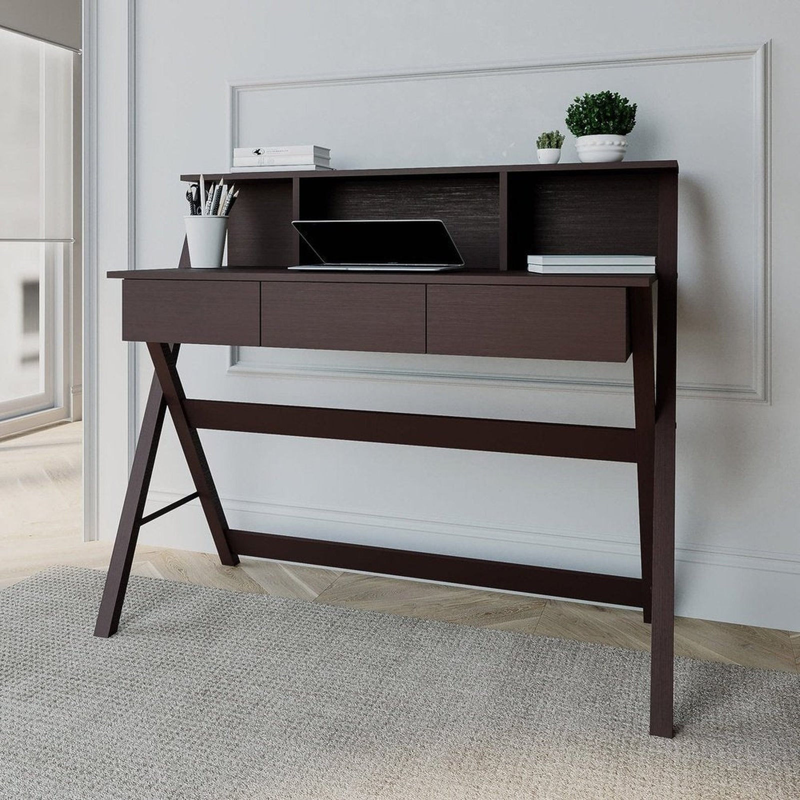 Techni Mobili Writing Desk with Storage, Wenge by Level Up Desks