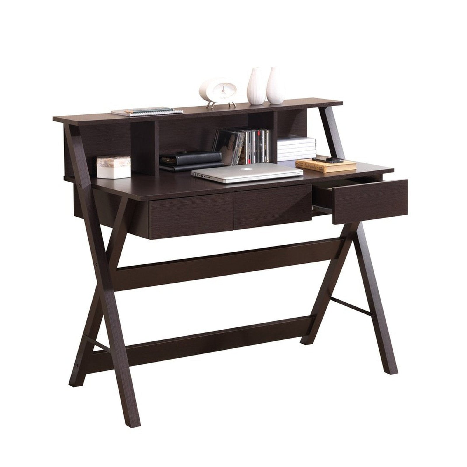 Techni Mobili Writing Desk with Storage, Wenge by Level Up Desks