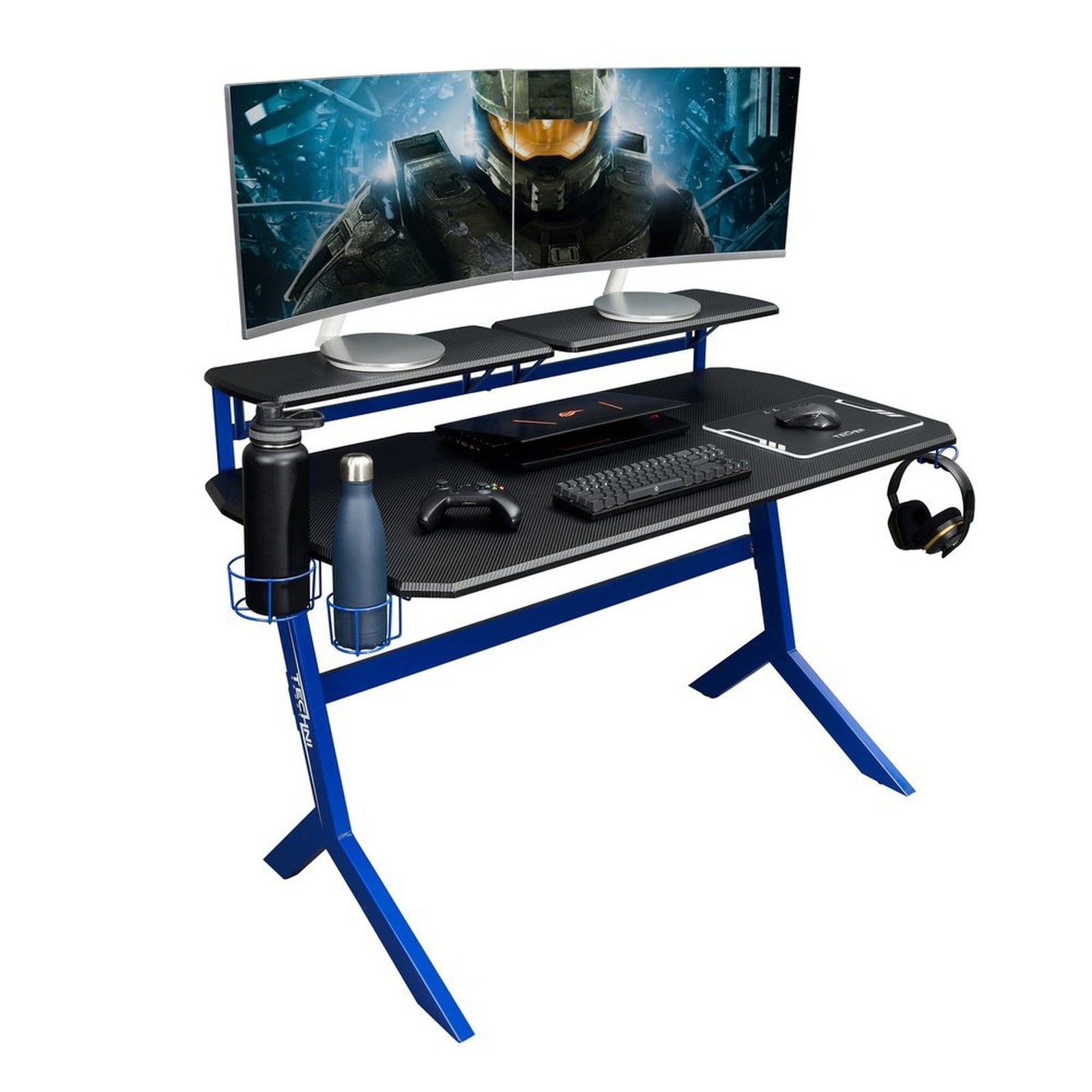 Techni Sport Blue Stryker Gaming Desk, Blue by Level Up Desks