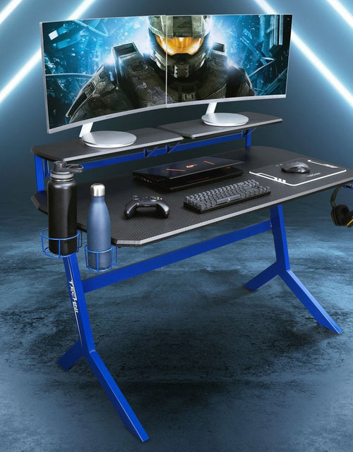 Load image into Gallery viewer, Techni Sport Blue Stryker Gaming Desk, Blue by Level Up Desks
