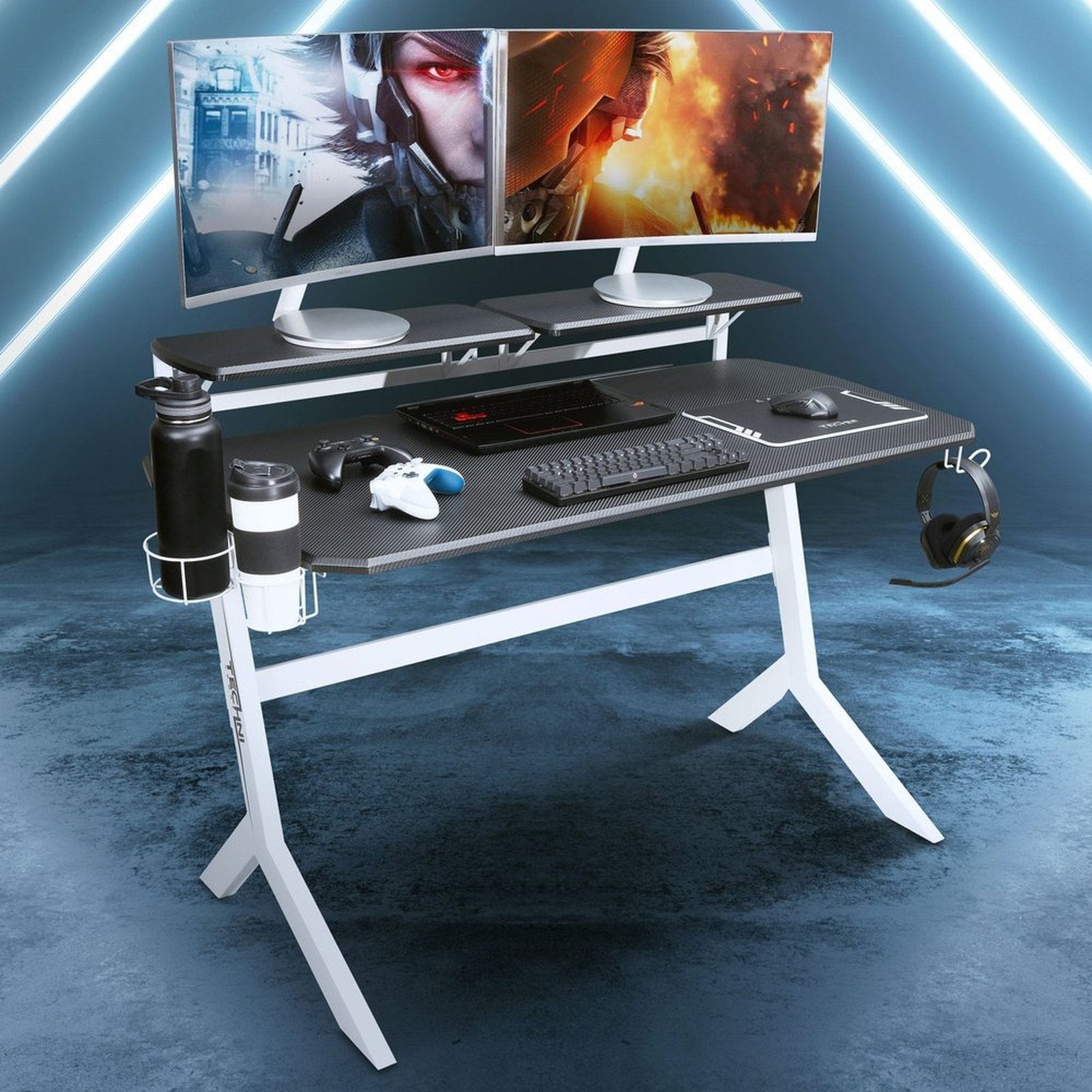 Techni Sport White Stryker Gaming Desk, White by Level Up Desks